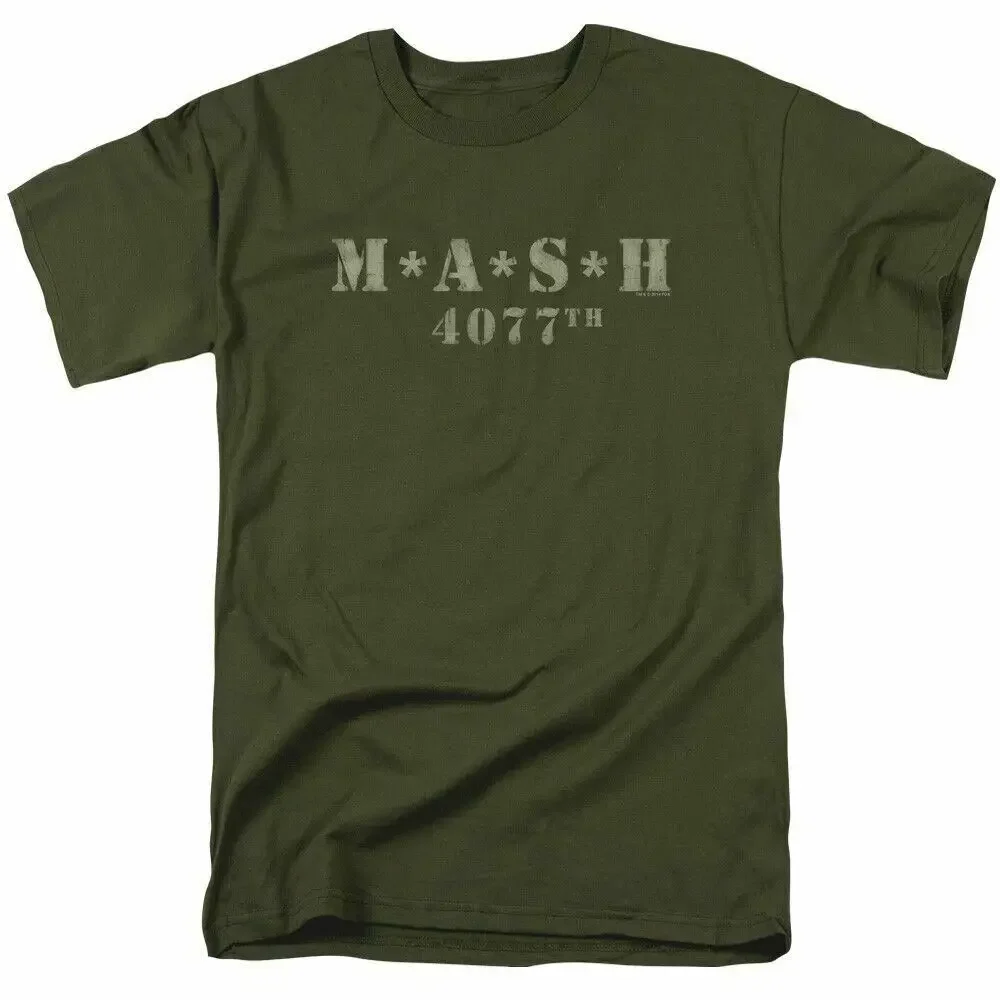 Фото Мужская футболка Mash Distressed Logo T Shirt 4077 с лицензионным принтом по мотивам классического телешоу, цвета хаки №1