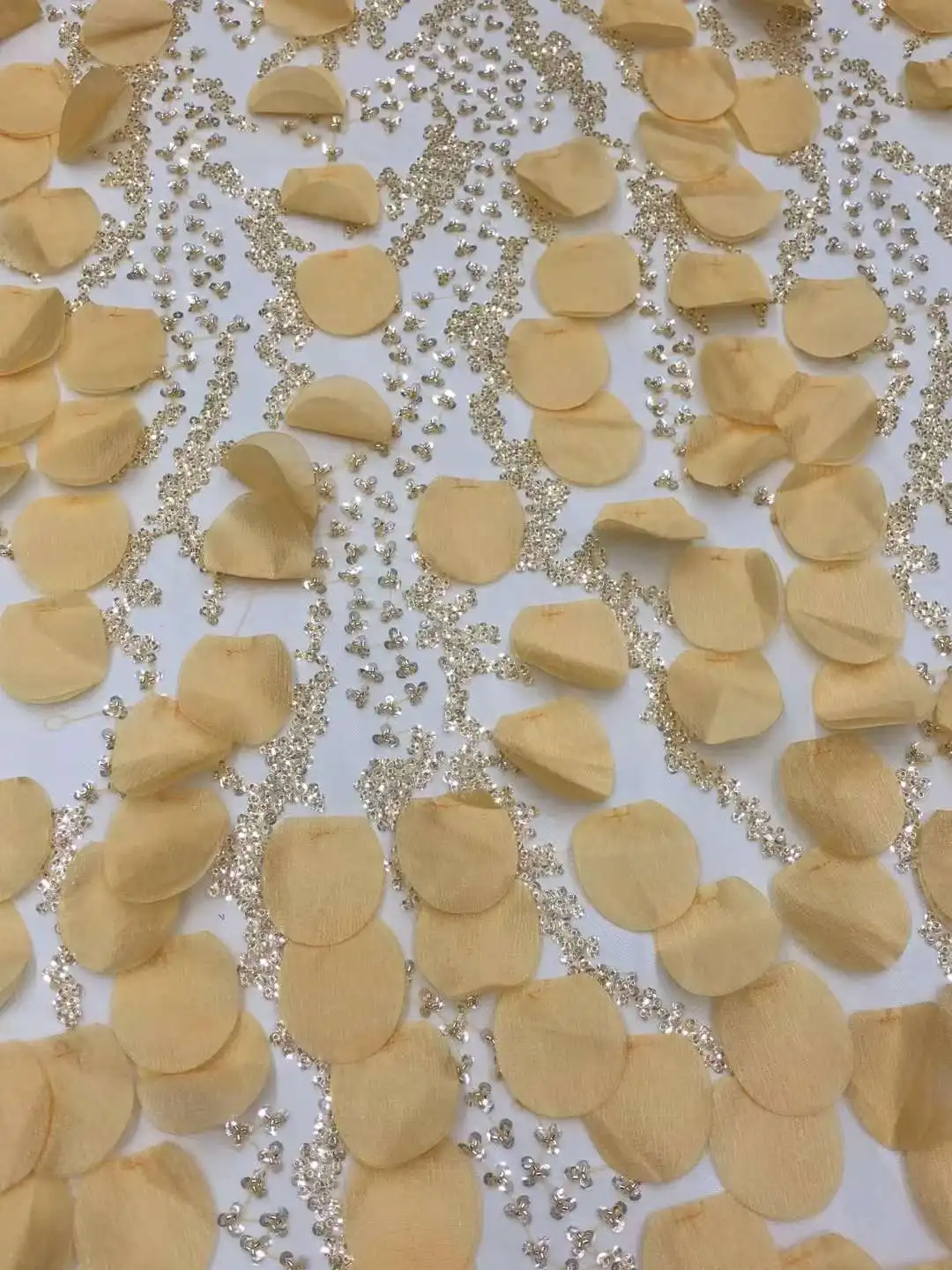 Роскошная африканская 3D Цветочная кружевная ткань 2024 Высококачественная желтая