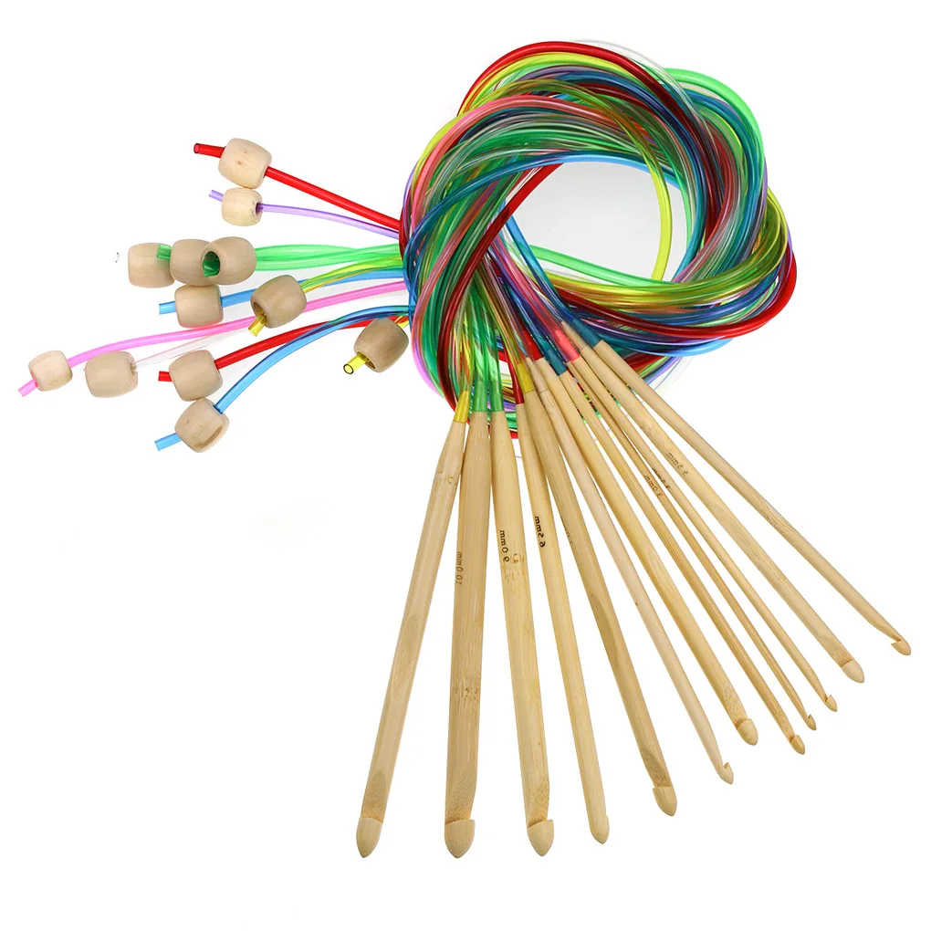 

12pcs Bamboo Knitting Needles Crochet Hook Set Long Cable Carpet Rug Blanket Weaving Crochet Hooks