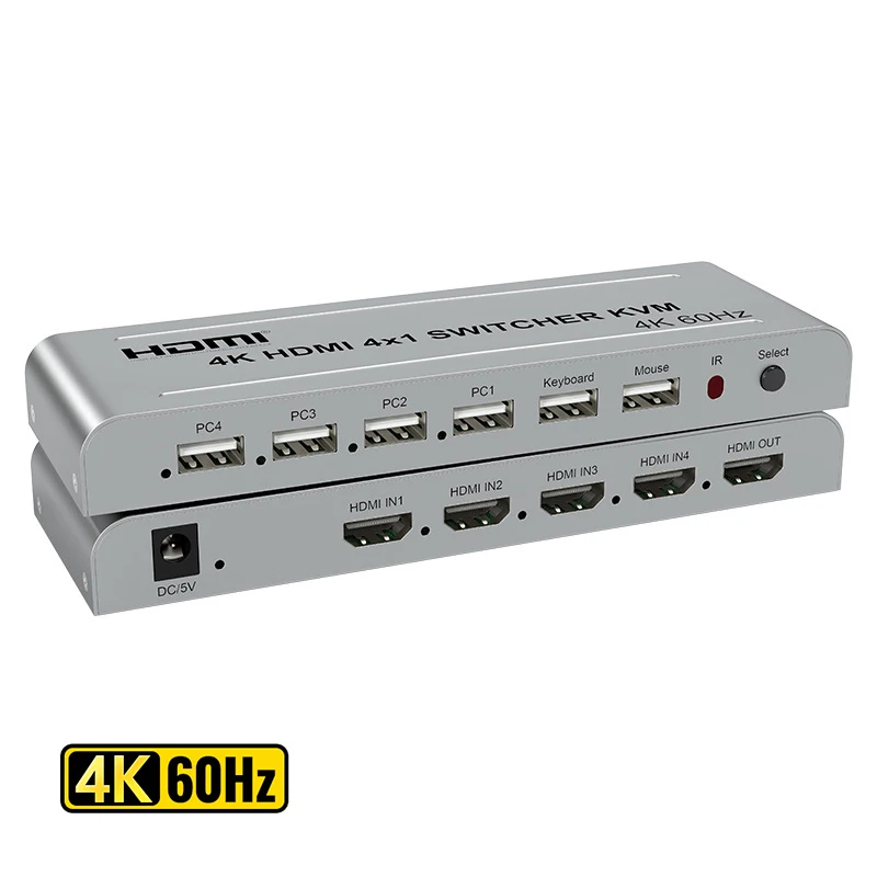 

4K 60 Гц HDMI KVM переключатель 4x1 HDMI USB переключатель 4 в 1 выход для одной USB клавиатуры мыши управление 4 ноутбук ПК для монитора ТВ проектора