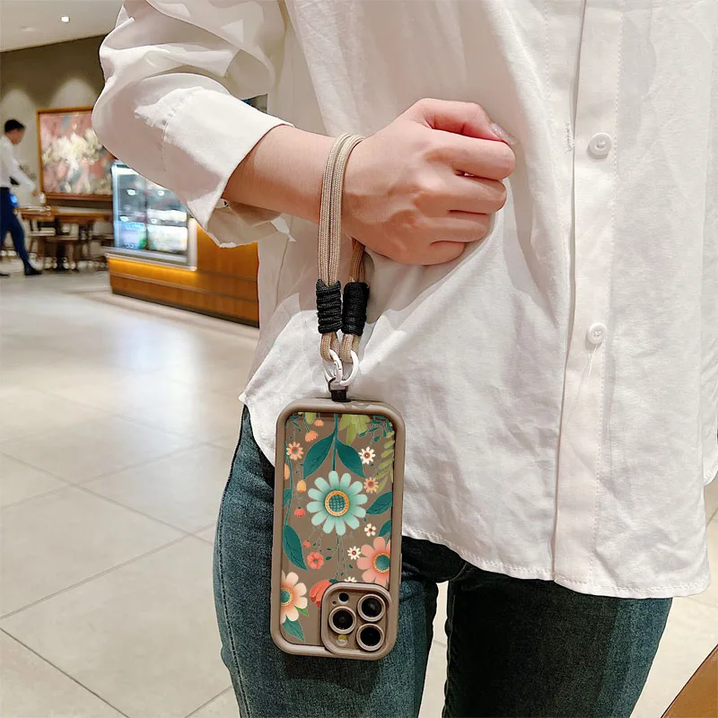 Чехол для телефона с ремешком на запястье iPhone 11 12 13 14 15 16 Pro MAX XS Max XR 7 8 Plus милым
