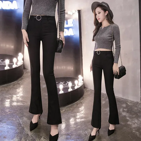 

Office Lady Slim Flare Pants 2023 Autumn Wide Leg Bell Bottom Casual Women Mid Waist Breathable Classic Trousers Leggings F39