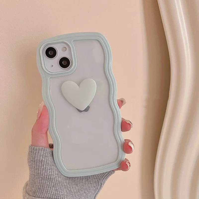 Wave Edged Transparent Silicone Phone Case Suitable For iPhone 14 13 12 11 Pro Max XS X XR 8 7 Plus3D Heart Shaped Candy Color