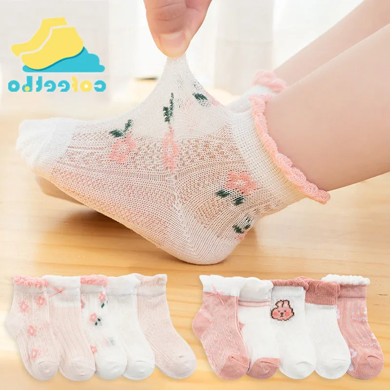 

5pairs 0-5Y Baby Mesh Socks Baby Girl Summer Socks for Newborn Toddler Cute Cartoon Animals Thin Mesh Breathable Boat Socks