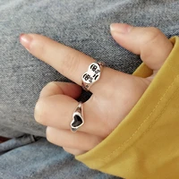 retro love crying face open ring women simple ancient silver color cute geometric sad tears faces adjustable rings jewelry gifts