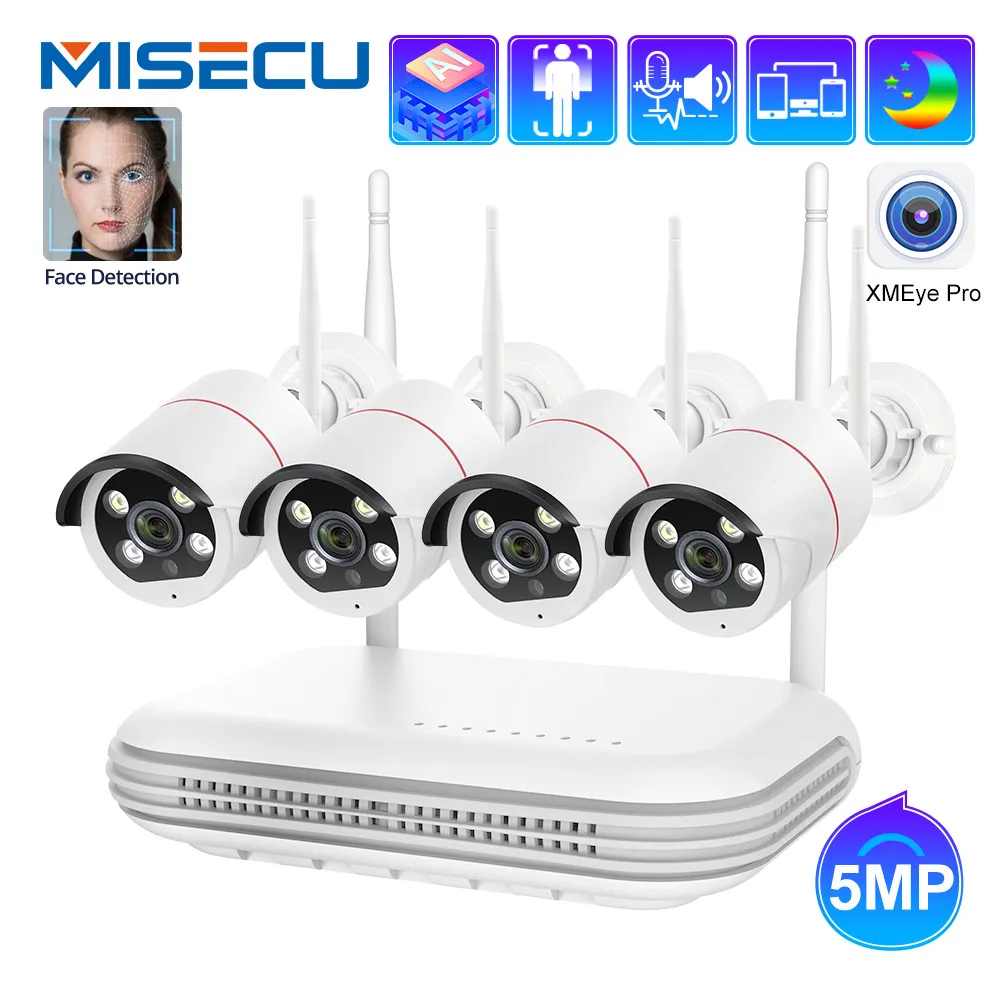 Фото MISECU HD 4CH 5MP Беспроводная камера безопасности Обнаружение лиц IP66 WIFI Камера видеонаблюдения H.265 P2P №1