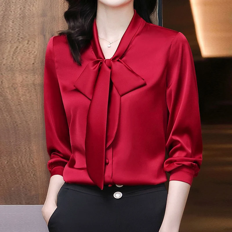 Женская шифоновая рубашка с длинным рукавом Элегантная блузка из искусственного