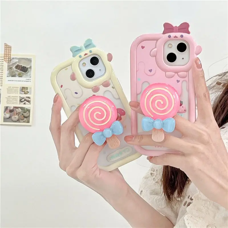 

New Cream Lollipop Stand Cover for Iphone 14 14pro13 13 Pro 12 Prom Max 11 Max X XR XS 8 Plus Transparent Soft Silicone Case