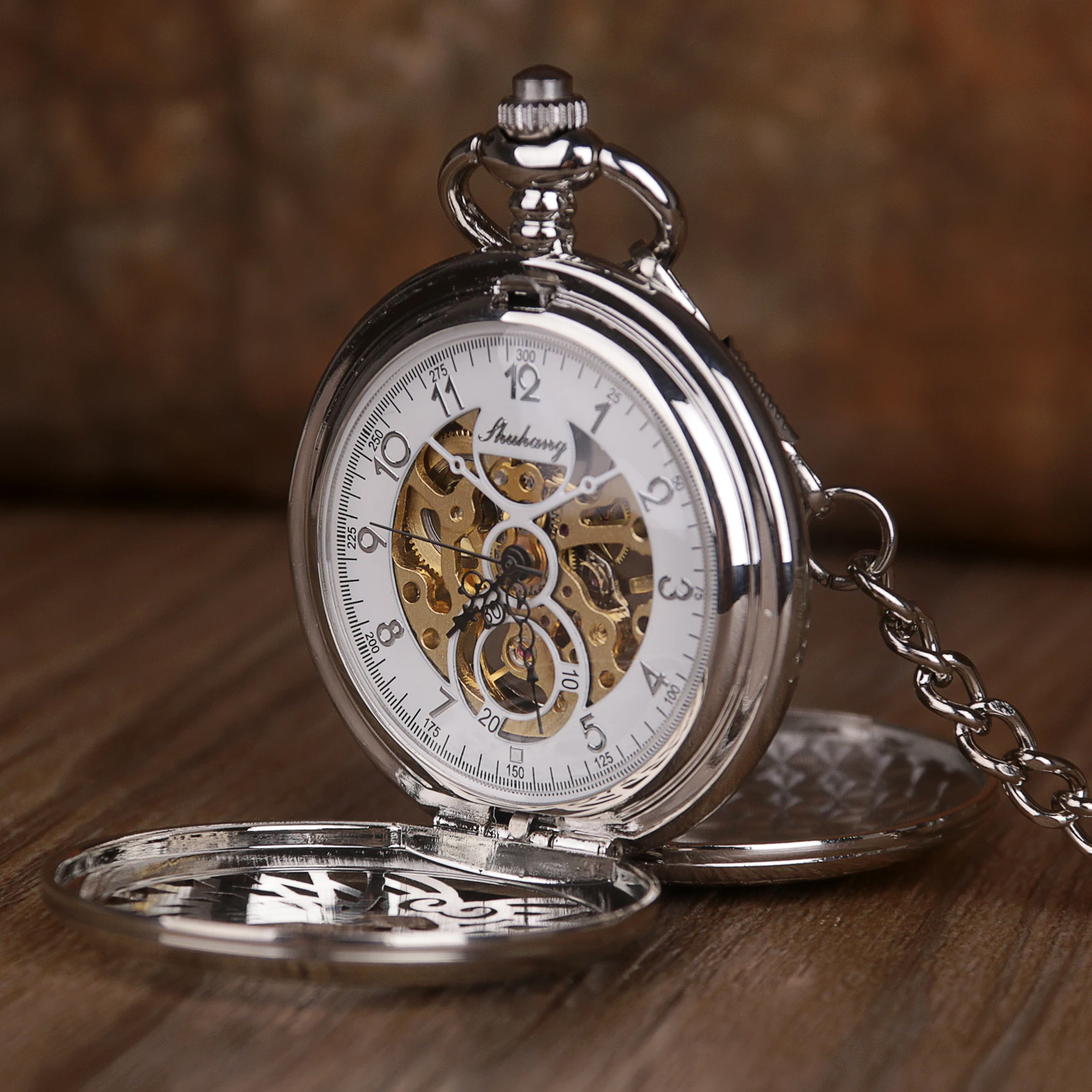 Vintage Double Opening Mechanical Pocket Watch Arabic Numerals Display Fashion Belt Chain Pendant Men's Ladies Gift