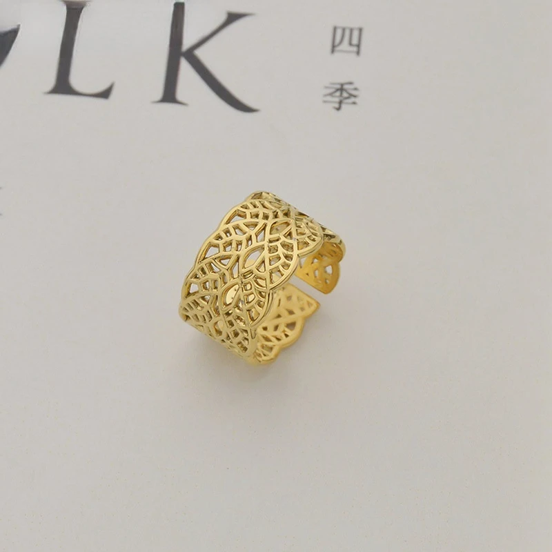 

French Retro Simple 14k Gold Open Adjustable Ring Women's Fashion Stainless Steel Ring 2022 New