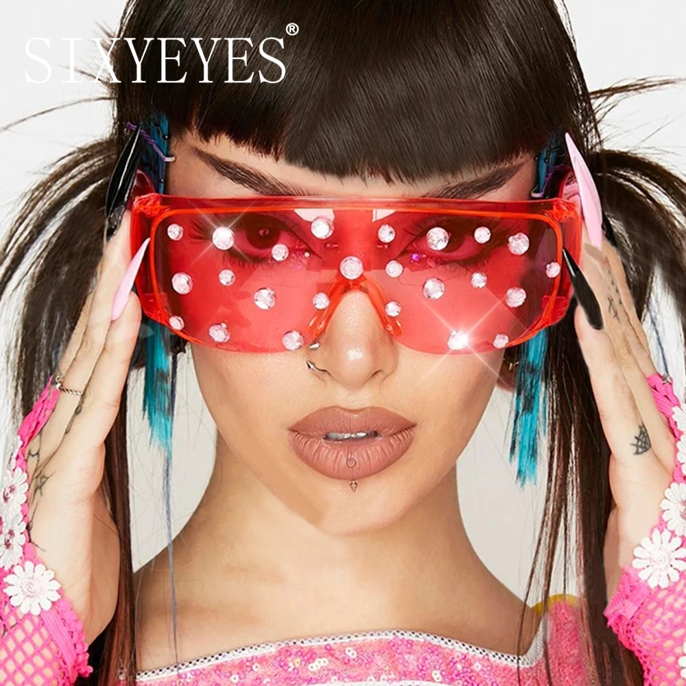 

Oversized Diamond Sunglasses Goggle Women Men Fashion Rhinestone Sun Glasses Windshield UV Protection Punk Eyewear UV400 Unisex