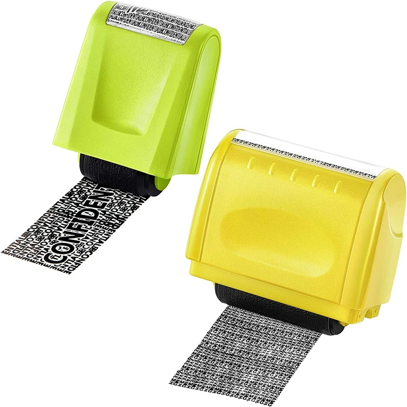 

2 Pcs Identity Theft Prevention Stamp Identity Guard Roller Stamp Wide Rolling Security Stamp (Yellow And Green L And M)