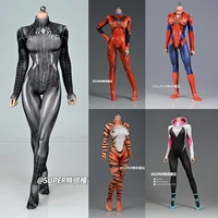 16 scale female soldier high stretchdelicate black spider girl knitted fabric one piece tights stretch 3d printing 6 colors