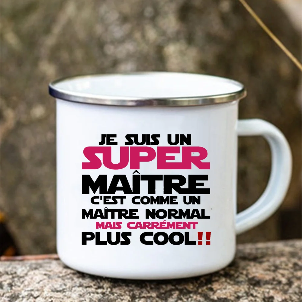 Merci Maitre Printed Mugs Creative Coffee Tea Cups Drinks Water Milk Enamel Mug School Home Handle Drinkware Gifts for Teacher images - 6