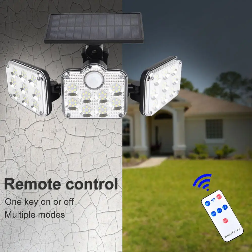 

Светодиодные фонари на солнечной батарее IP65, водонепроницаемый наружный фонарь, 3 головки, датчик движения, широкоугольный свет с 3 режимами...