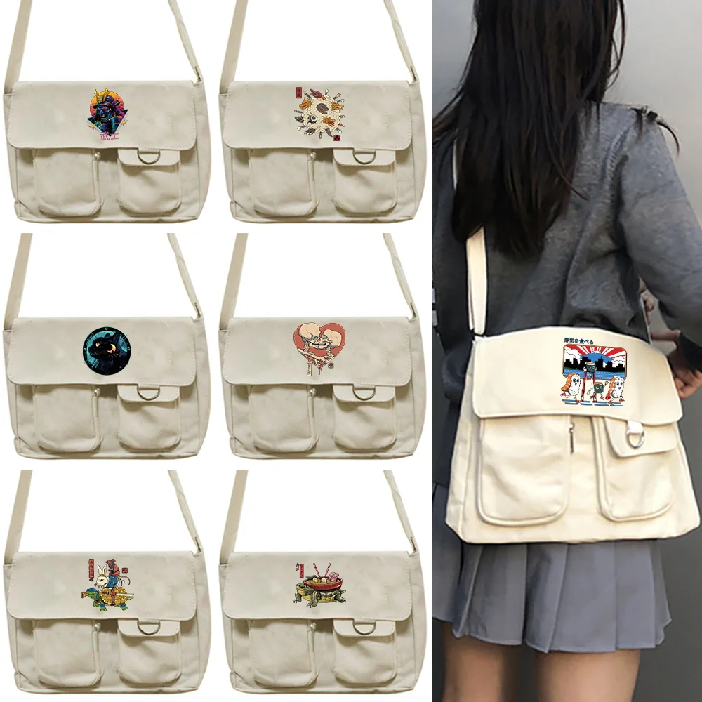 

Women Shoulder Messenger Bag Female Canvas Bag Japan Versatile Postman Bag Student Style High Capacity Shoulder Tooling Package