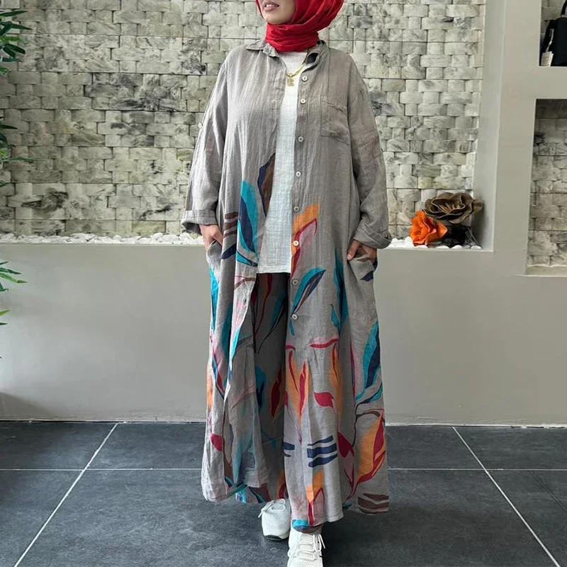 Осенние сексуальные льняные комплекты с принтом для женщин комплект из 2