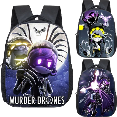 Рюкзак с мультяшными убийствами и дронами для мальчиков и девочек, сумка для книг с принтом Uzi And N, 12-дюймовые школьные сумки для детского сада, детский рюкзак