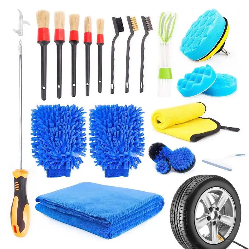 

Auto Detailing Kit 21pcs Drilling Brush Set Vehicle Wash Tools For Car Interior Exterior Wheel Dashboard Leather Emblems