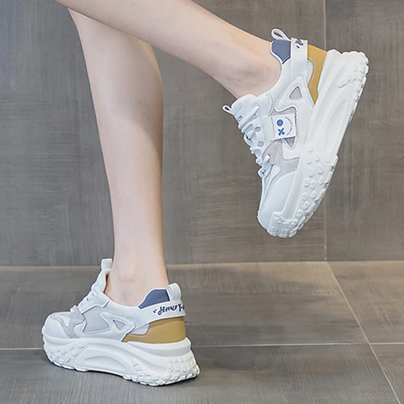6cm Air Mesh Women Summer Shoes Platform Sneakers Soft Sole Chunky Smiley Women Fashion Sneakers Breathable Sneakers Woman Shoes