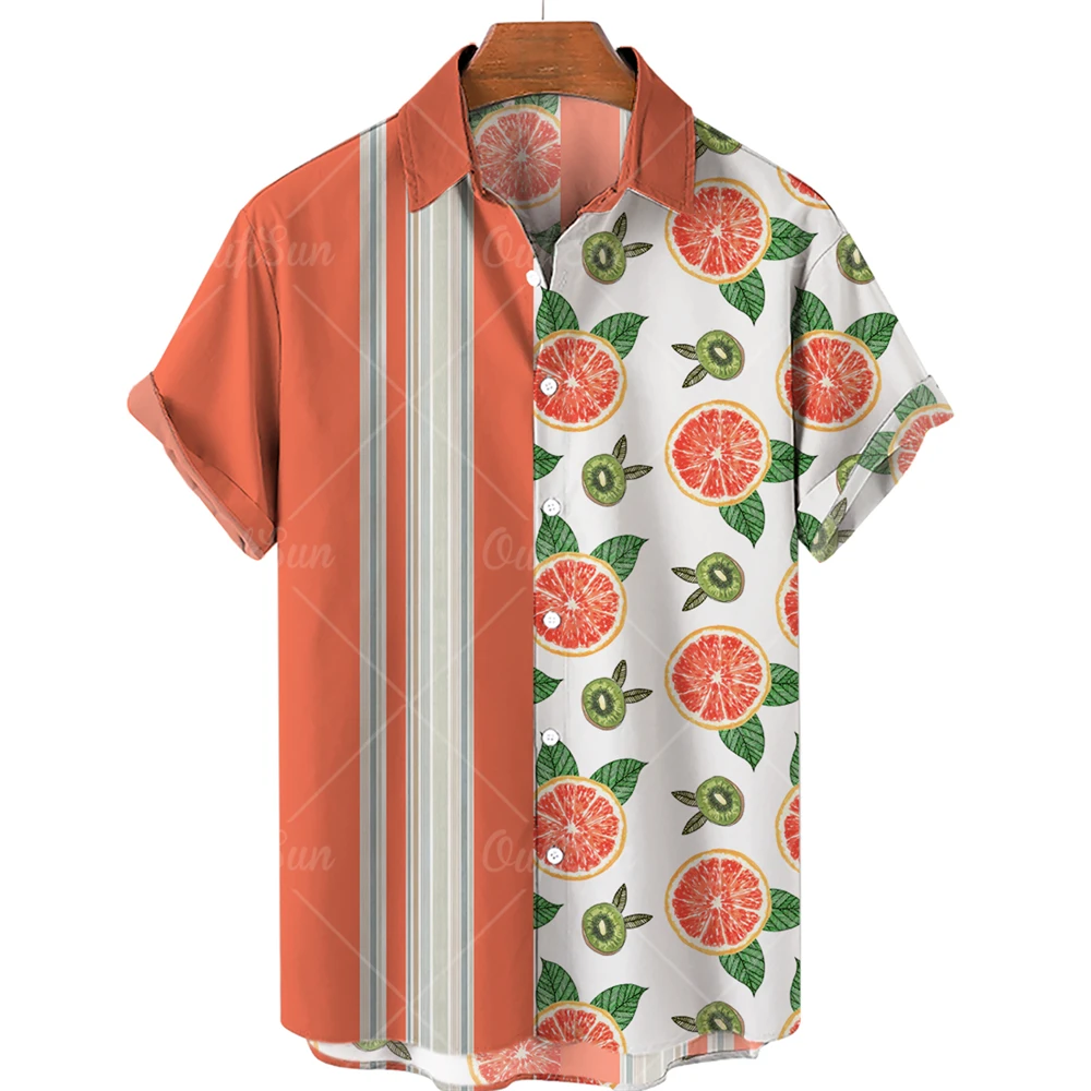 Men's Hawaiian Shirt, 3D Fruit Print Shirt, Avocado Short Sleeve Shirt, Lapel And Single Button, Casual Beach Top, Fashion 5XL