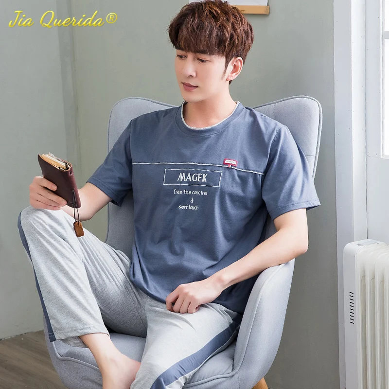 Мужская одежда для сна хлопковые пижамы летние шорты топ + длинные штаны модная