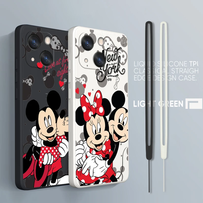 

Disney Mickey Cute Phone Case For Apple iPhone 14 13 12 mini 11 Pro Max 8 7 Plus XR XS X Liquid Rope Funda Cover