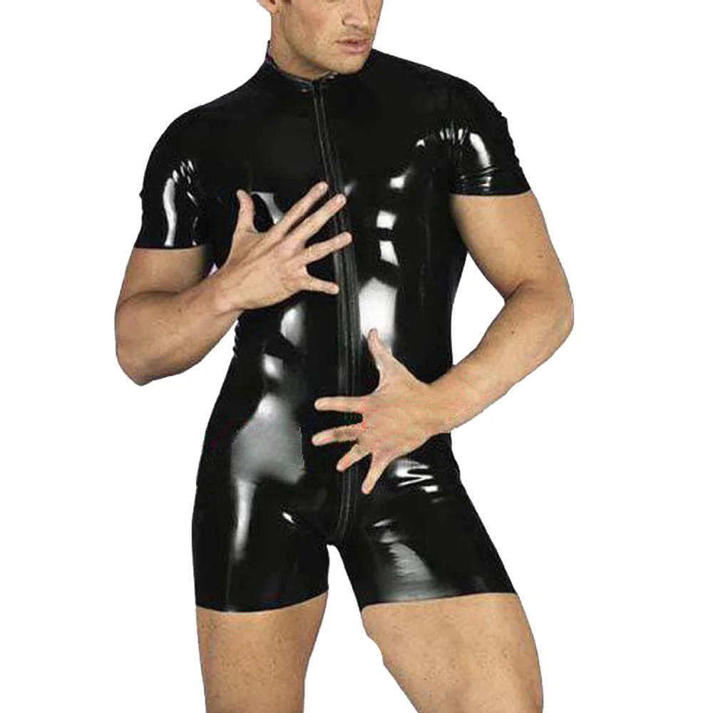 Men Sexy Black Open Crotch Singlet Lingerie Erotic Underwear Nightclub Bodysuit Fashionable Jumpsuit Patent Leather Bodysuit