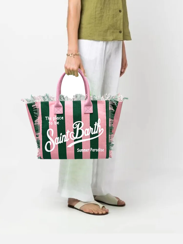 Новая женская вместительная Холщовая Сумка SAINT BARTH в полоску ручной работы с