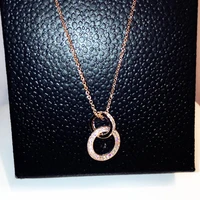 high quality full inlaid cz double circle women necklace bling shine zircon thin chain choker charm jewelry pendant gift
