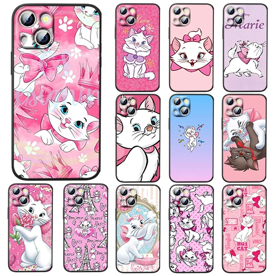

Disney Mary Cat Cute For iPhone 14 13 12 11 Pro Max XS Max X XR 7 8 Plus 6S 5S Silicone Black Shell Phone Case