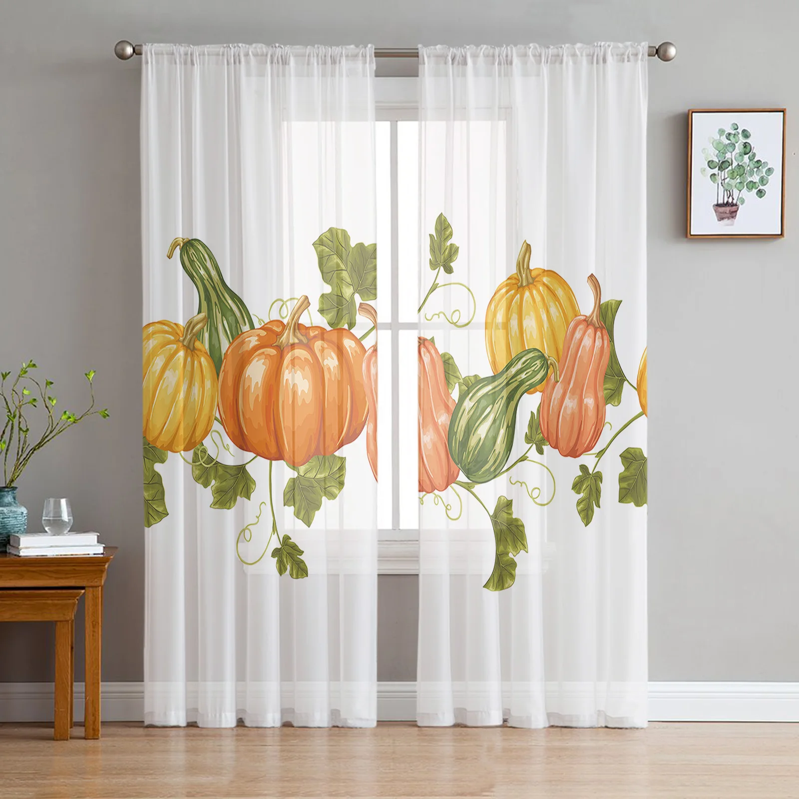 

Autumn Pumpkin Vegetables Tulle Curtains For Living Room Voile Sheer Window Curtain For Bedroom Chiffon Curtains For Kitchen