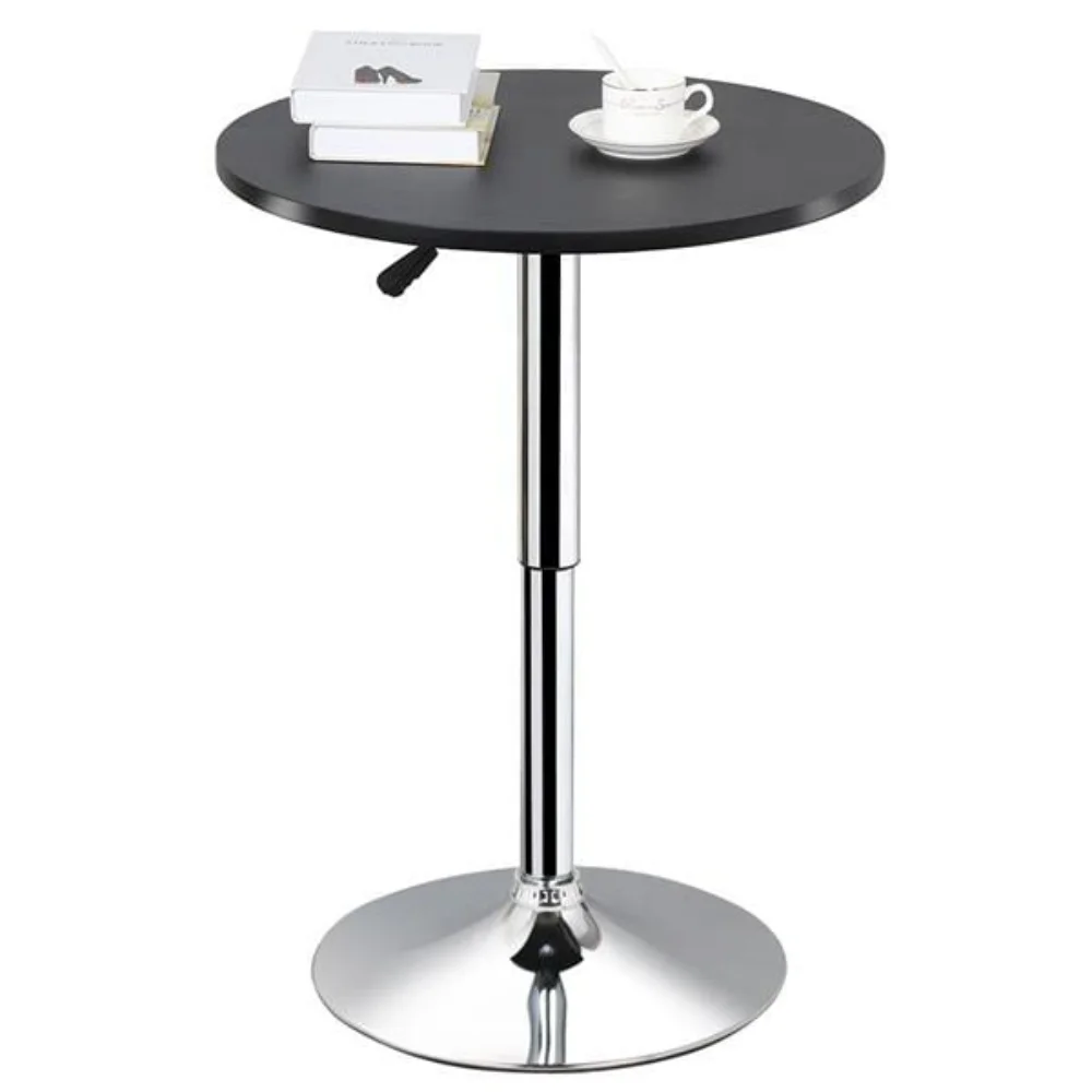 

Adjustable Round Swivel Bar Table for Bistro Cafe, Black Top Dining Tables