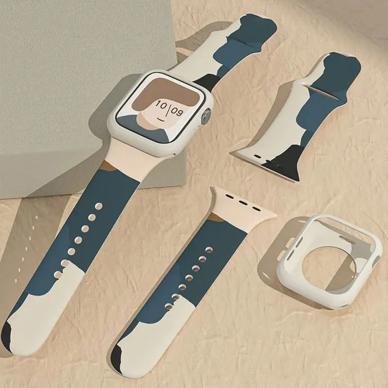 

Printed Strap For apple watch 7 45mm 41mm correa 40/44mm 38/42mm belt smartwatch silicone bracelet iwatch serie 6 5 4 3 Se band
