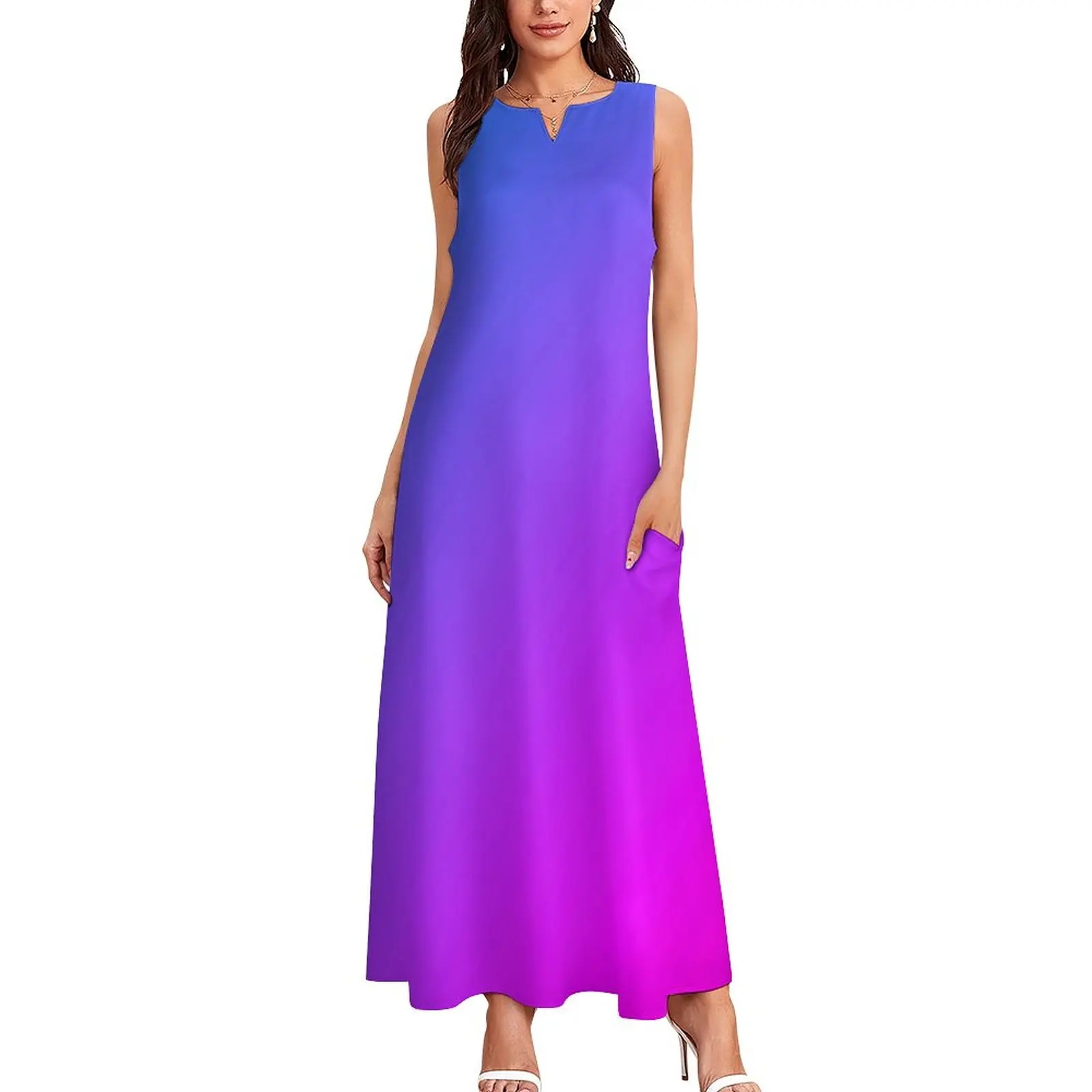 

Pink Miami Ombre Dress Summer Aqua Blue Gradient Street Fashion Casual Long Dresses Ladies Print Party Maxi Dress Big Size 5XL