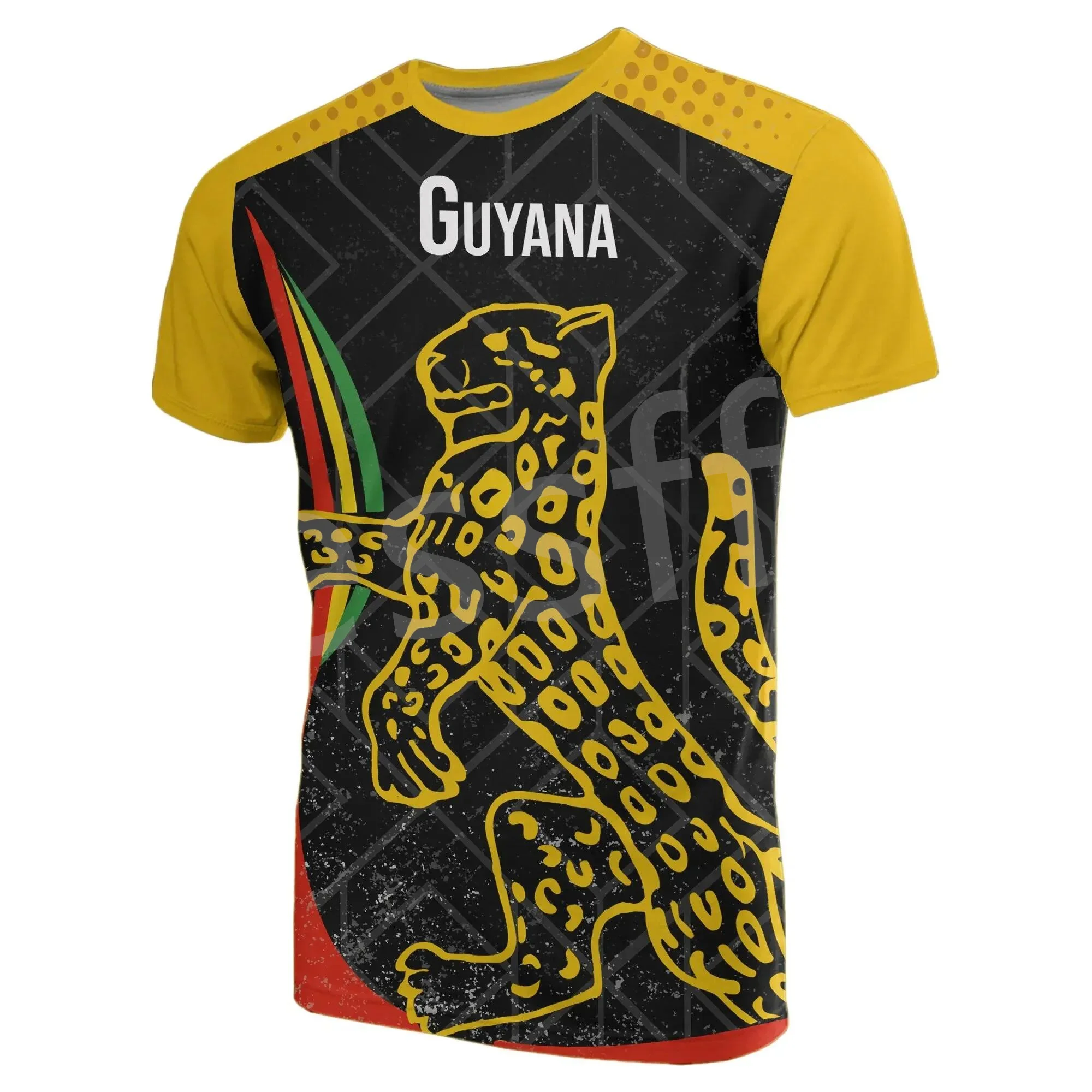 

Tessffel South America County Guyana Flag Tribe Tattoo Retro 3DPrint Men/Women Summer Unisex Casual Short Sleeves T-Shirts X2