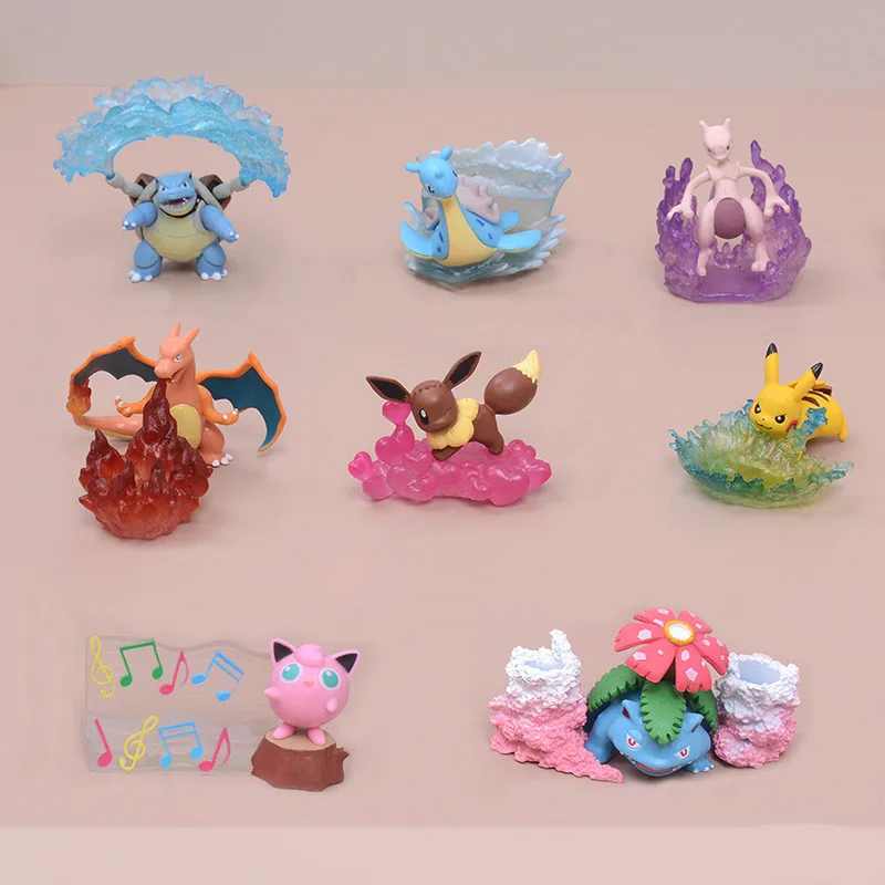 

8 PCS Combat Status Pikachu Pokemon Hand-made Pokemon Doll Ornament Christmas Halloween Gift Anime Figurine
