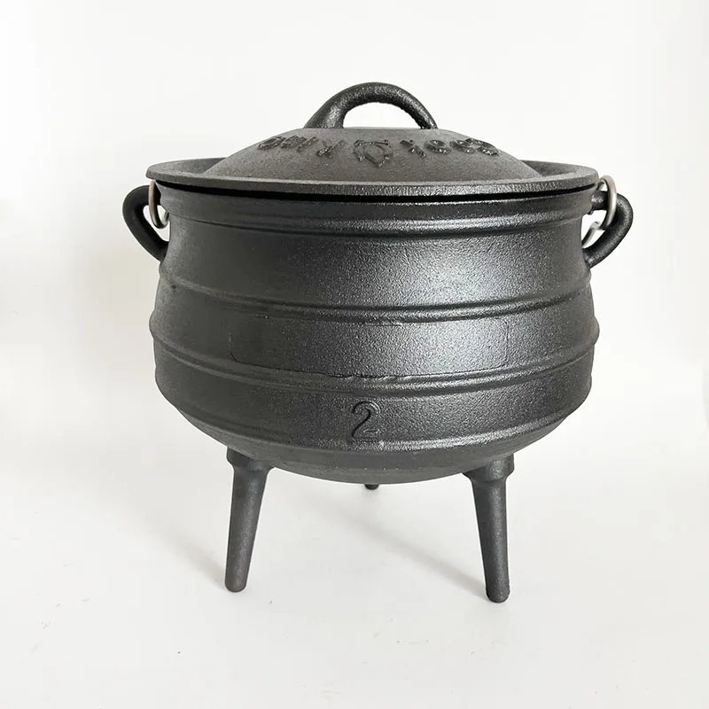 2 # Pre-приправленный чугун Cauldron 6L горшок для кемпинга с крышкой на 3 ножках