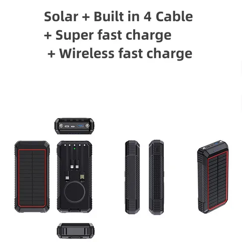 Беспроводной аккумулятор на солнечной батарее 33800 мАч, 40 Вт, сверхбыстрая зарядка, Powerbank для iPhone 16 15 Xiaomi Samsung, портативное зарядное устройство с кабелем