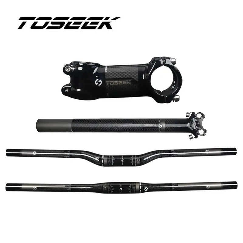 

TOSEEK Glossy 3K Carbon Bike Mountain Bar Sets Bicycle Handlebar Stem Seatpost Cycling MTB Bicycle Parts