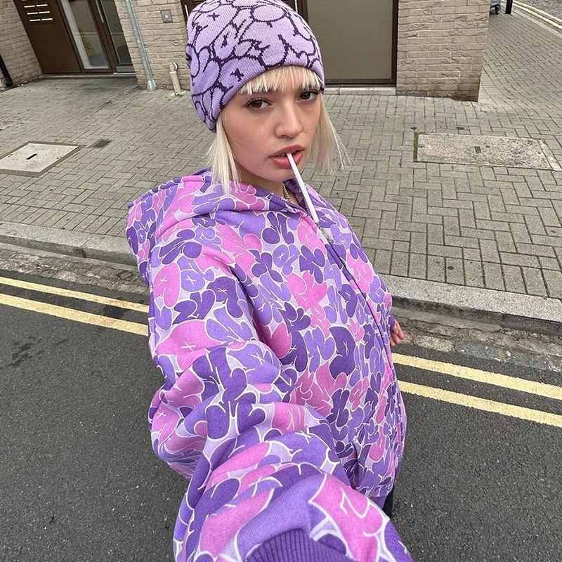 

Толстовка Y2K с капюшоном в стиле хип-хоп, камуфляжный принт, толстовка большого размера на молнии с капюшоном, уличная куртка в стиле Харадзюку в стиле панк-рок, топы, уличная одежда, новинка 2023