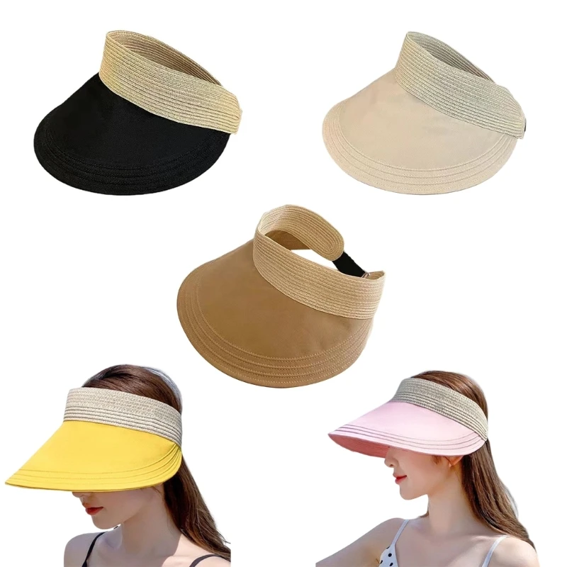 

Шляпа женская Соломенная с козырьком от солнца, шляпа с широкими полями для гольфа, семейный пляжный козырек, летняя