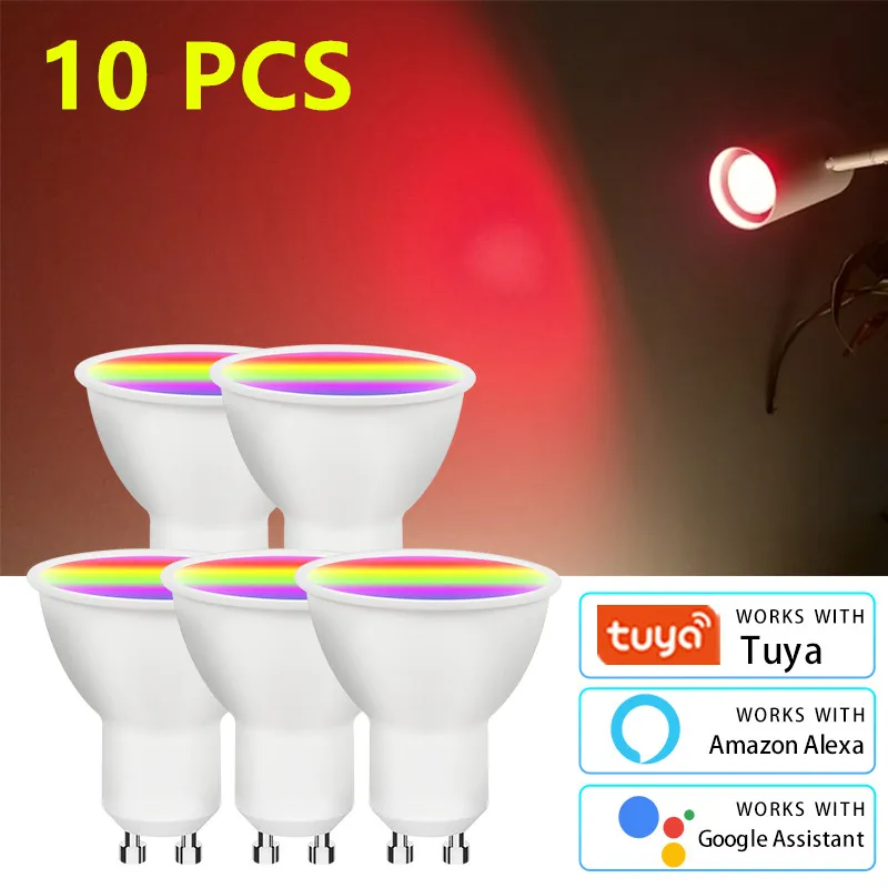 10Pcs RGB GU10 LED Light Bulb 220V 110V TUYA Smart WiFi Lamp 5W 7W 9W Dimmable Voice APP Alexa Google Home Echo Lamps Bulbs