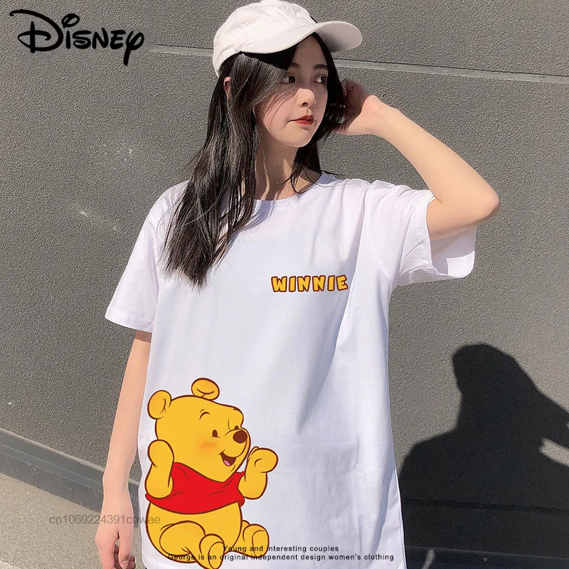 

Disney Winnie Piglet Cotton Short Sleeved T-shirt Women Cute Cartoon Pooh Bear Sweet Loose Top Y2k Kawaii Anime Casual Clothes