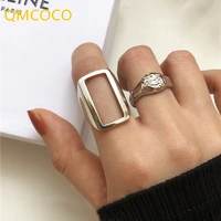 qmcoco silver color finger rings trends creative hollow square geometric irregular vintage punk ring woman party jewelry gift