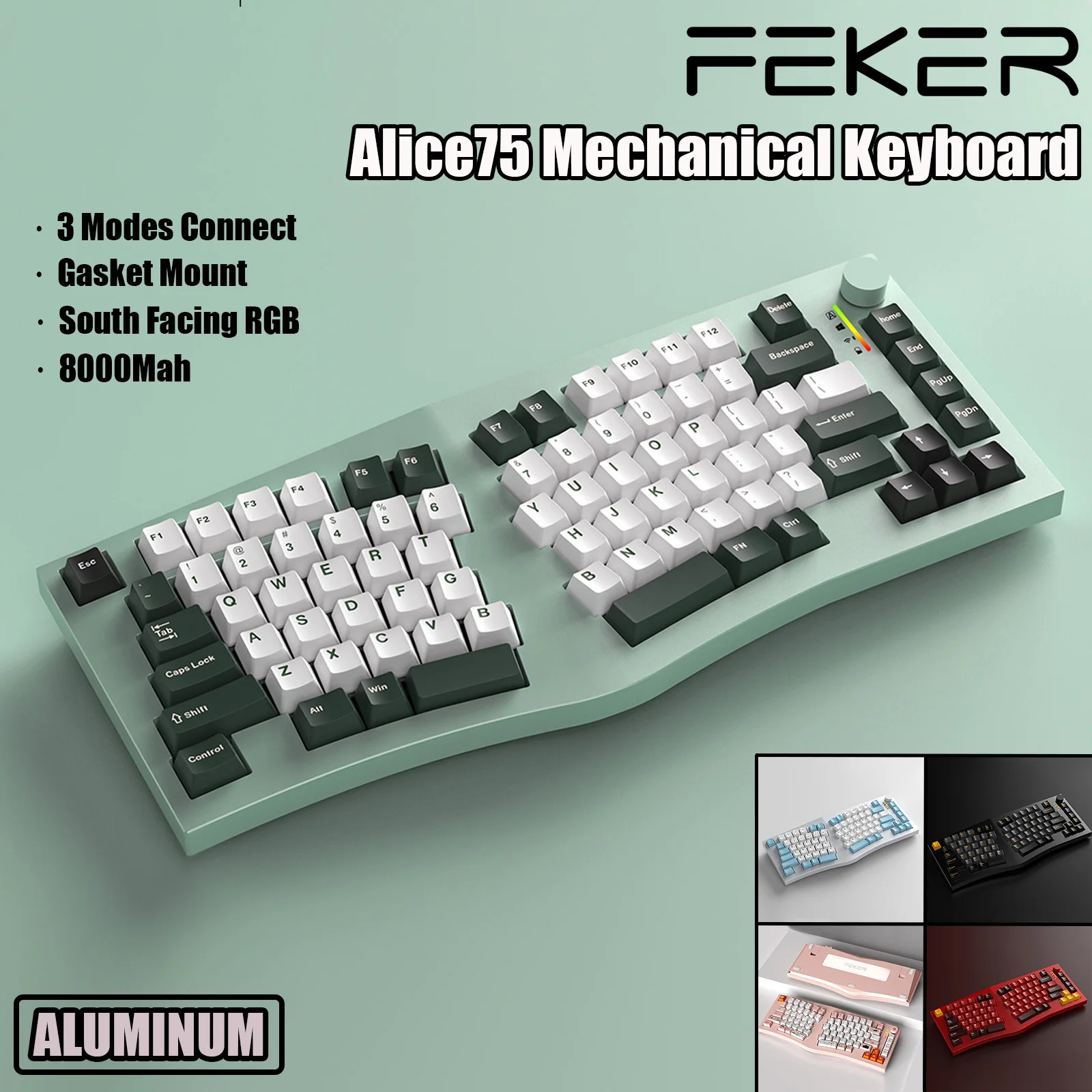 

KeysLand FEKER Alice75 Ergonomics Wireless Mechanical Keyboard Diy Kit Hotswap 2.4g Bluetooth Aluminum PBT KeyCap Win Mac Gasket