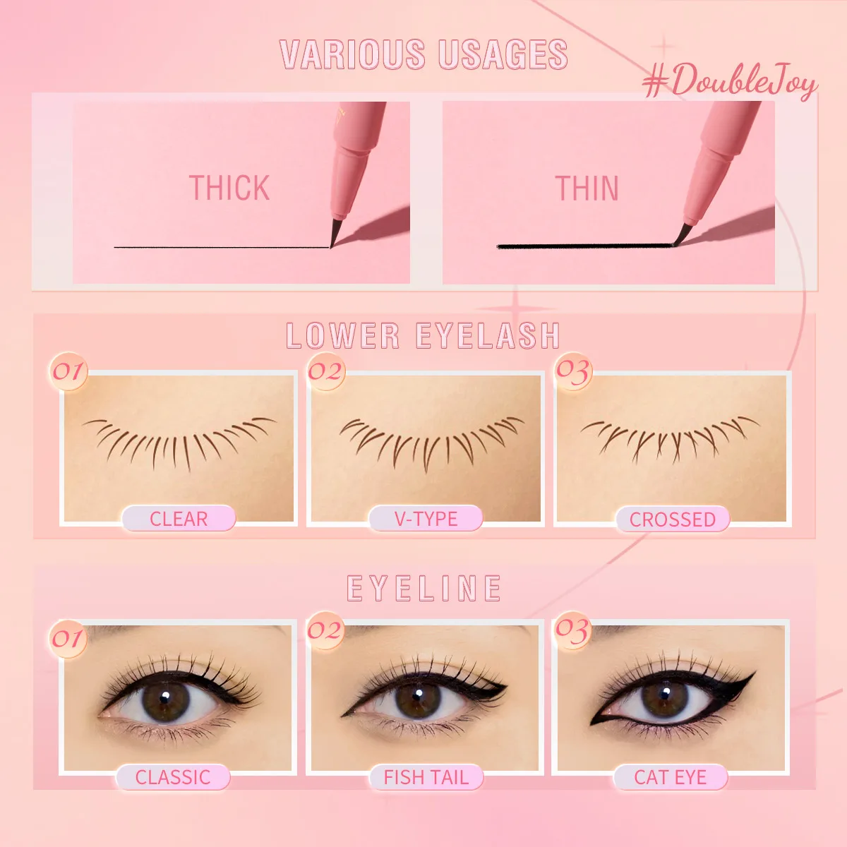 Быстросохнущая водостойкая черная жидкая подводка для глаз PINKFLASH # DoubleJoy Hypersharp