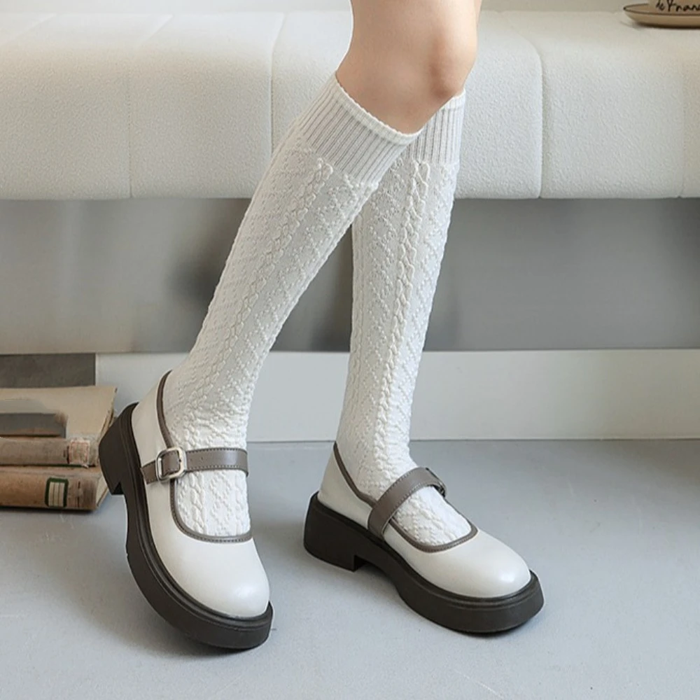 Сплошные цветные толстые крученые чулки женские теплые JK длинные носки до