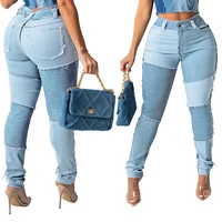 ladies jeans spring autumn womens sexy streetwear high waist stitching brushed fringe slim pencil pants jeans women