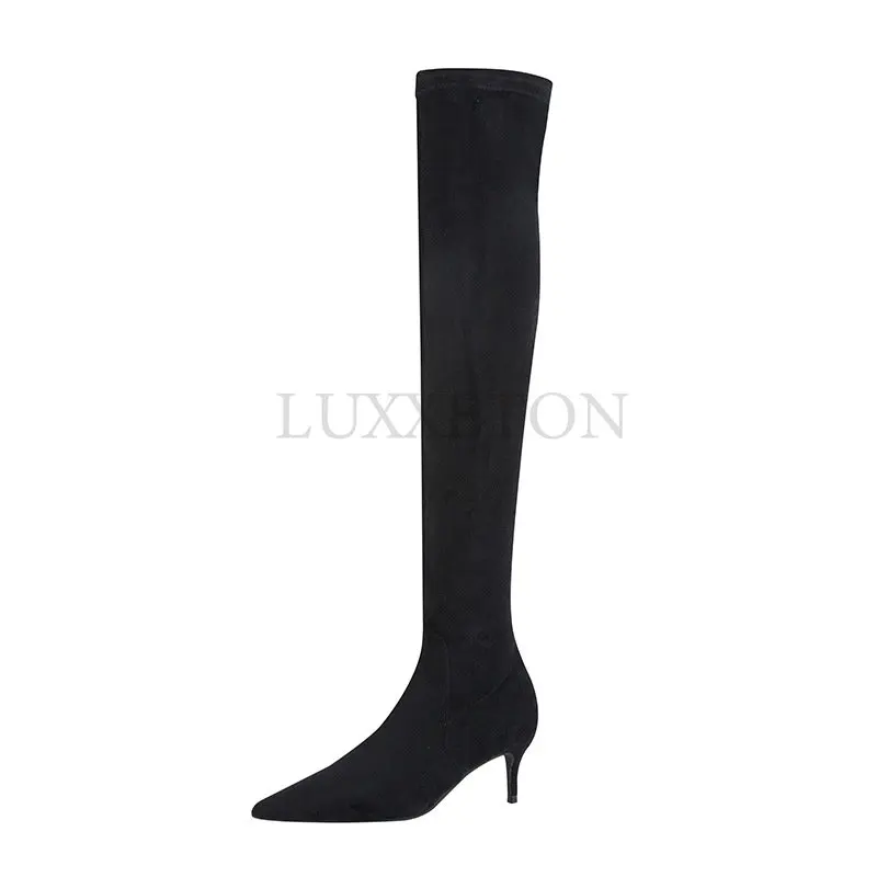 Women Winter Long Boots Slim High Heel Suede Stretched Over Knee Long Boots Sexy Pointed Down Thigh Long Boots Fashion New Style